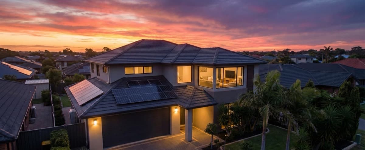 Australian suburb with solar panels on multiple houses
