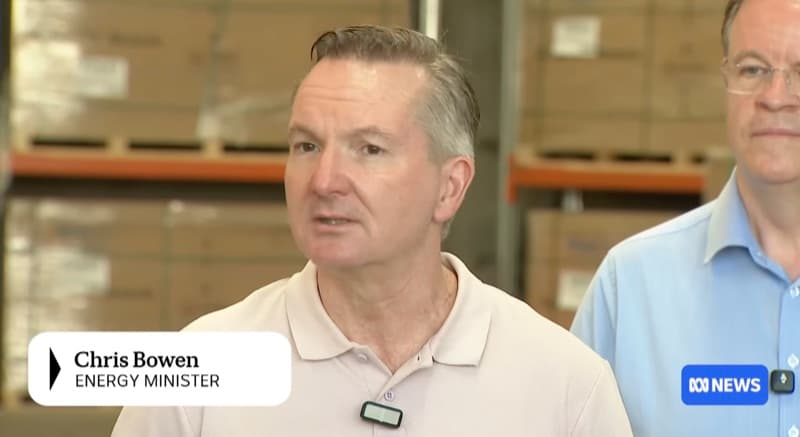 Energy Minister Chris Bowen announcing battery rebate changes on ABC News, December 2025